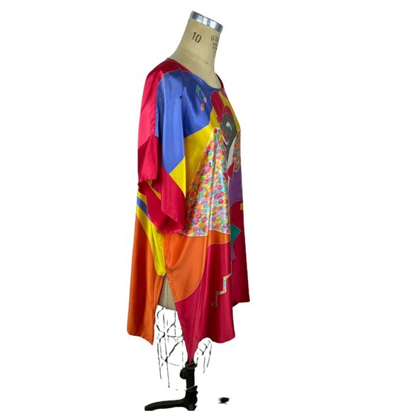 Handpainted silk satin tunic dress abstract jazz singer by Liza Gateau Size L - Picture 4 of 8